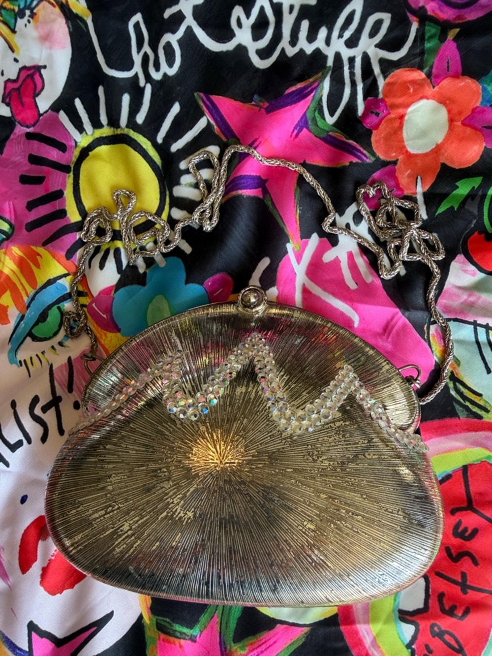 Silver Metallic Evening Clutch with Crystal Accents